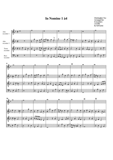 In Nomine No 1 A4 Arrangement For 4 Recorders Sheet Music