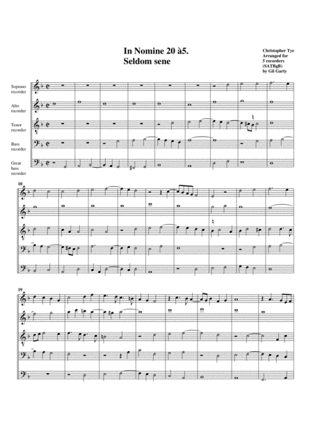 In Nomine No 20 A5 Arrangement For 5 Recorders Sheet Music