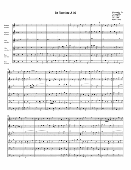 In Nomine No 3 A6 Arrangement For 6 Recorders Sheet Music