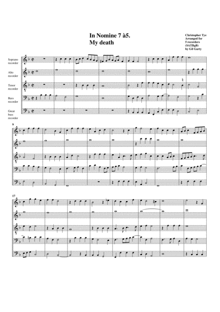 In Nomine No 7 A5 Arrangement For 5 Recorders Sheet Music