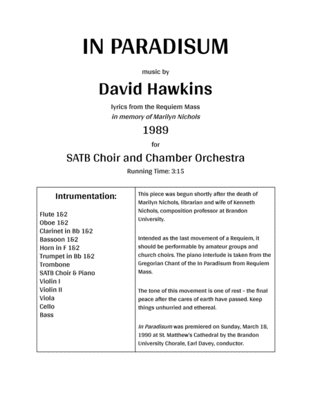 Free Sheet Music In Paradisum Chamber Orchestra