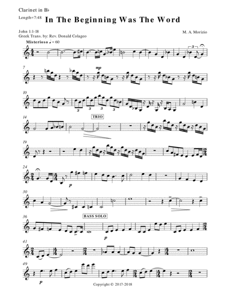 Free Sheet Music In The Beginning Was The Word Bb Clarinet