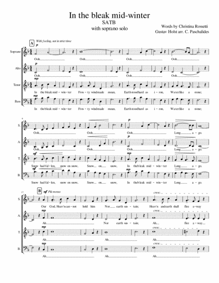 Free Sheet Music In The Bleak Mid Winter Satb Soprano Solo