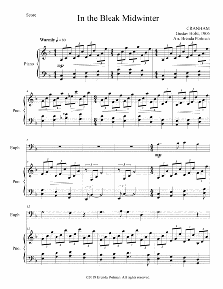 Free Sheet Music In The Bleak Midwinter Euphonium Piano Arr Brenda Portman