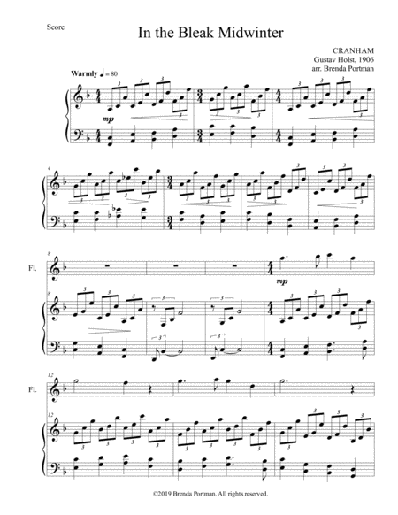 Free Sheet Music In The Bleak Midwinter Flute Piano Arr Brenda Portman