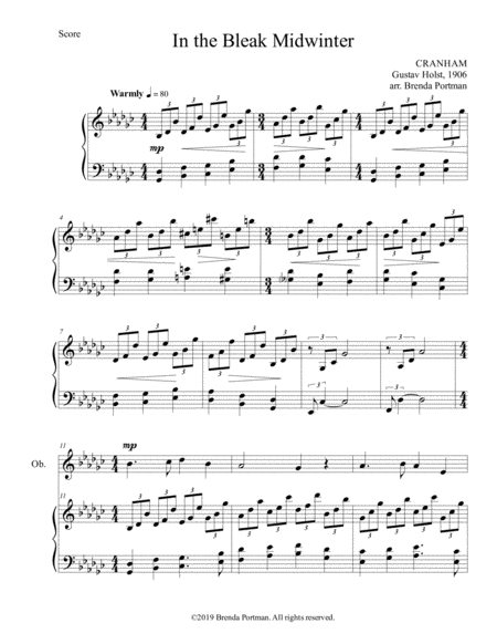 Free Sheet Music In The Bleak Midwinter Oboe Piano Arr Brenda Portman