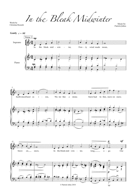 Free Sheet Music In The Bleak Midwinter Sa And Piano