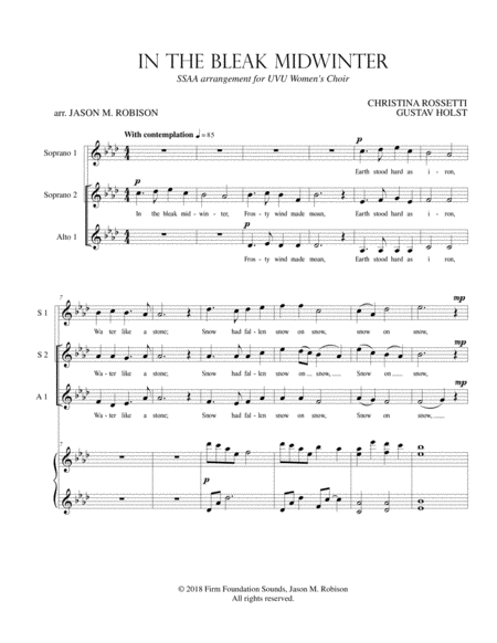 Free Sheet Music In The Bleak Midwinter Ssaa