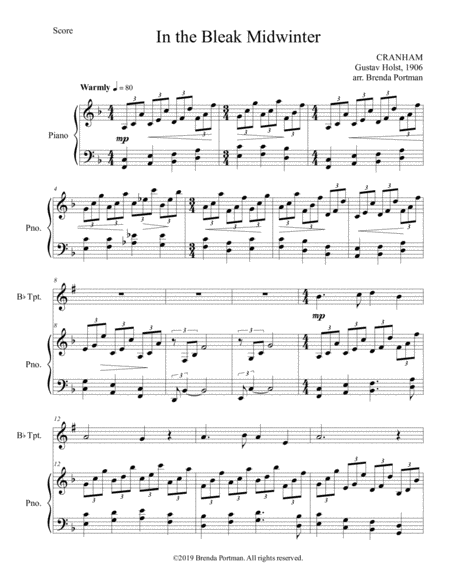 Free Sheet Music In The Bleak Midwinter Trumpet Piano Arr Brenda Portman