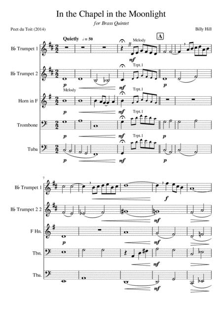 In The Chapel In The Moonlight Billy Hill Brass Quintet Sheet Music