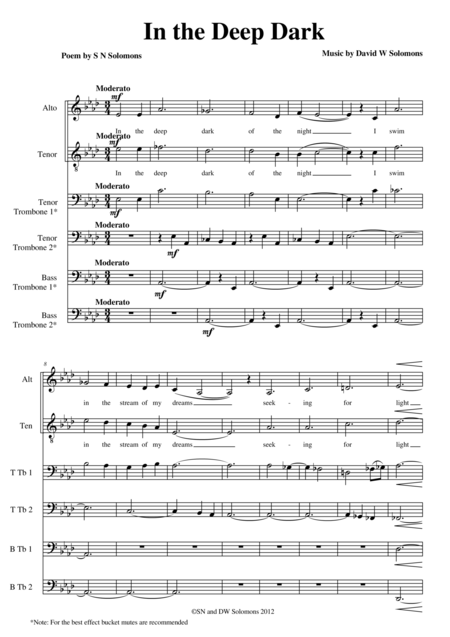 In The Deep Dark Of The Night For Alto Tenor And 4 Trombones Sheet Music