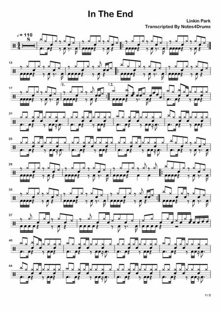 Free Sheet Music In The End By Linkin Park Drums Sheetnotes