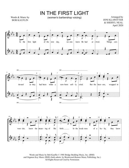 In The First Light Ssaa Tlbb 2 Staves Choral Pricing Sheet Music