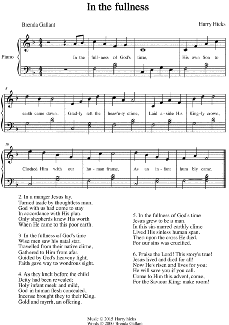 In The Fullness Of Gods Time A Brand New Hymn Sheet Music