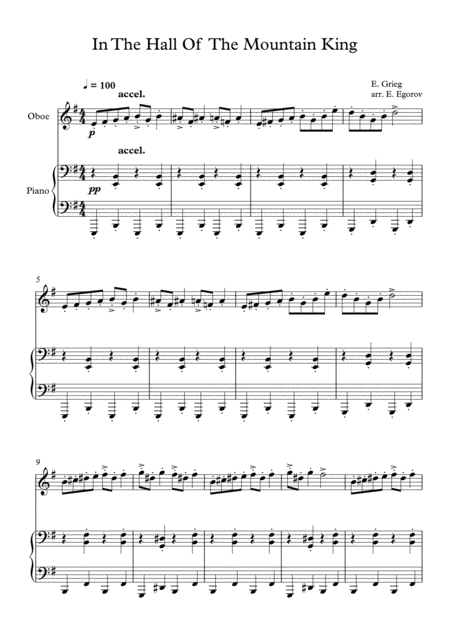 Free Sheet Music In The Hall Of The Mountain King Edvard Grieg For Oboe Piano