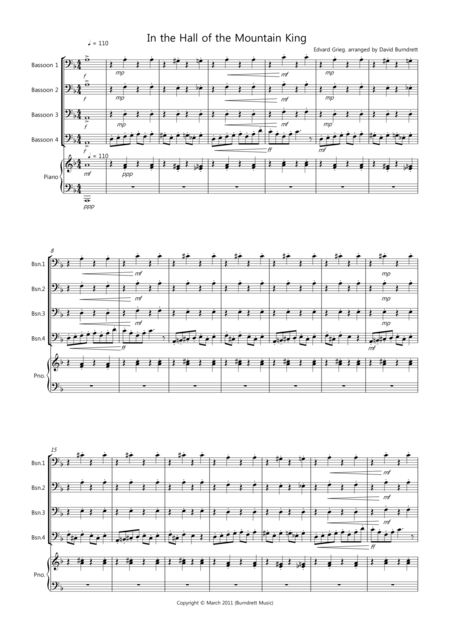 In The Hall Of The Mountain King For Bassoon Quartet Sheet Music