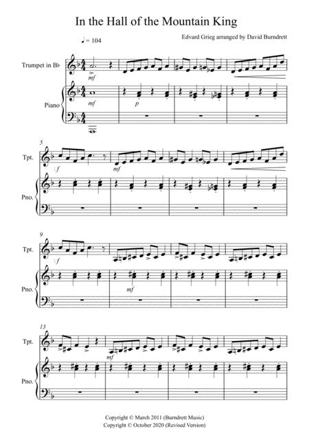 In The Hall Of The Mountain King For Trumpet In Bb And Piano Sheet Music