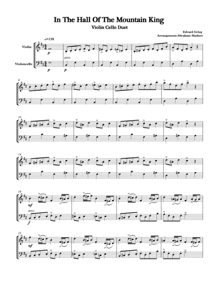 In The Hall Of The Mountain King Violin Cello Duet Sheet Music