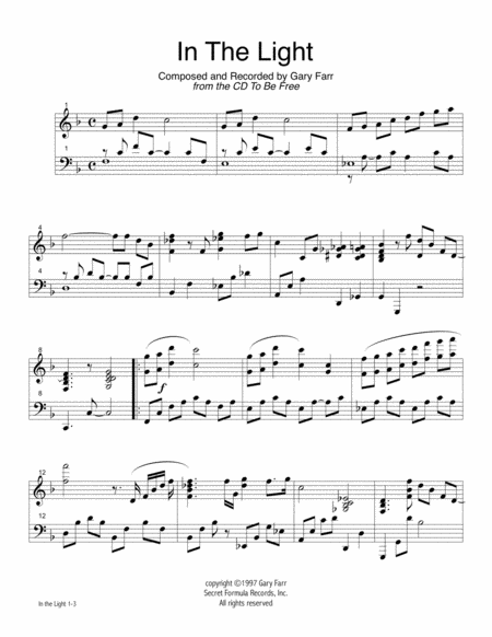 Free Sheet Music In The Light