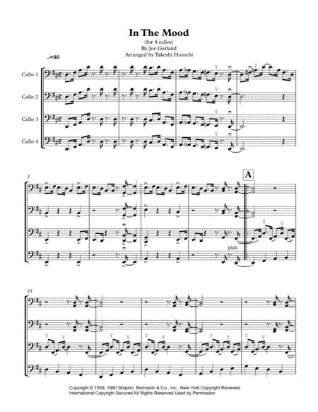Free Sheet Music In The Mood Cello Quartet