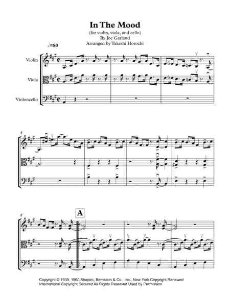 Free Sheet Music In The Mood String Trio