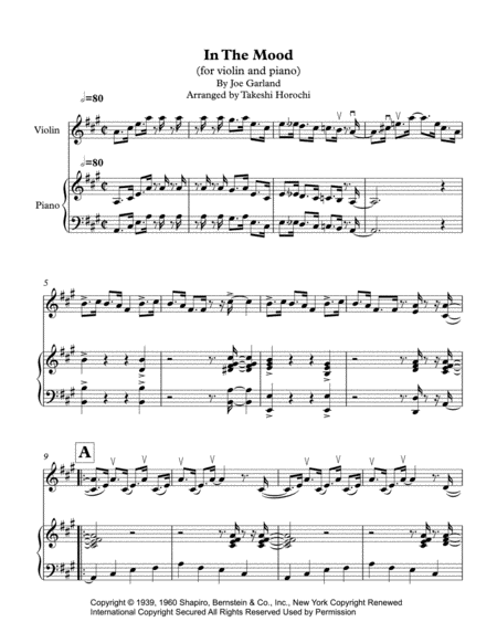 Free Sheet Music In The Mood Violin Piano