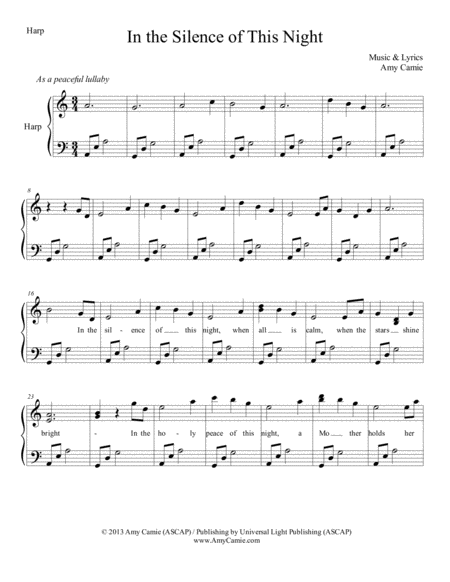 Free Sheet Music In The Silence Of This Night With Lyrics