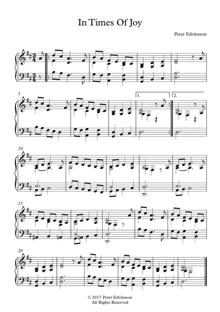 In Times Of Joy Easy Piano Sheet Music Sheet Music