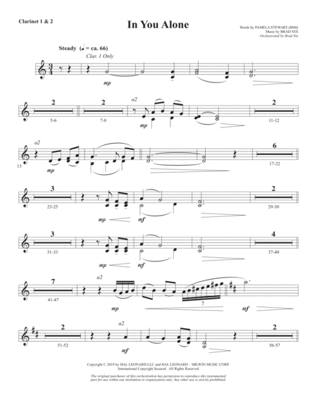 Free Sheet Music In You Alone Bb Clarinet 1 2