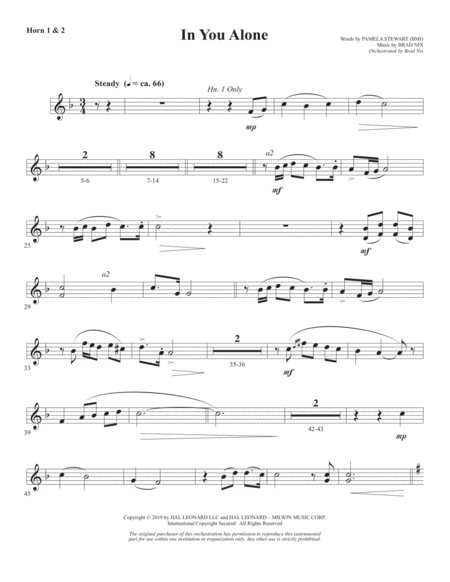 Free Sheet Music In You Alone F Horn 1 2