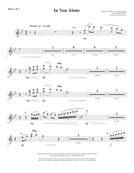 Free Sheet Music In You Alone Flute 1 2