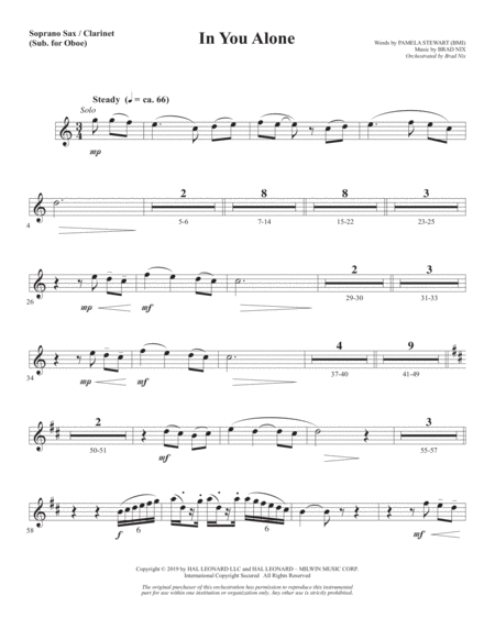 In You Alone Soprano Sax Clarinet Sub Oboe Sheet Music