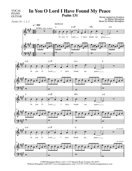 In You O Lord I Have Found My Peace Psalm 131 Sheet Music