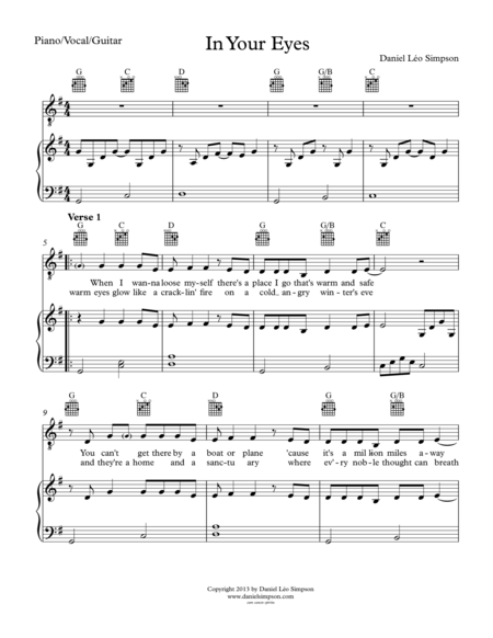 Free Sheet Music In Your Eyes Piano Vocal Guitar