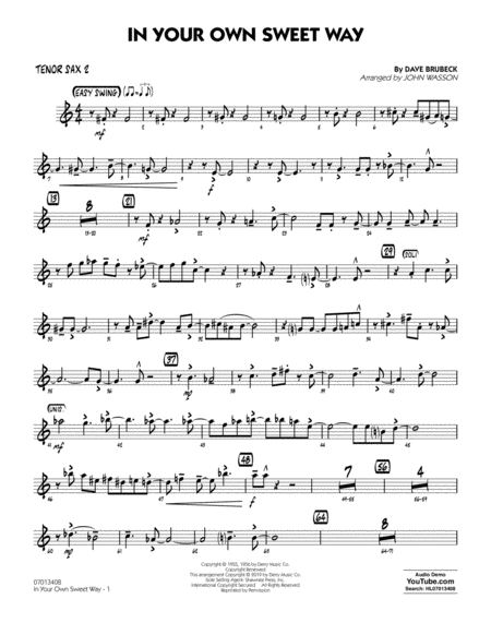 Free Sheet Music In Your Own Sweet Way Arr John Wasson Tenor Sax 2