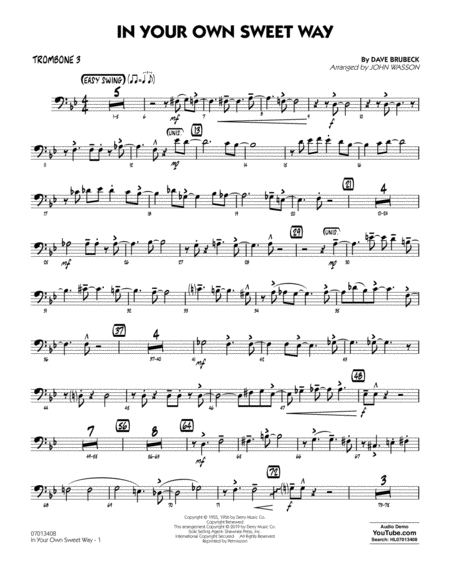 In Your Own Sweet Way Arr John Wasson Trombone 3 Sheet Music