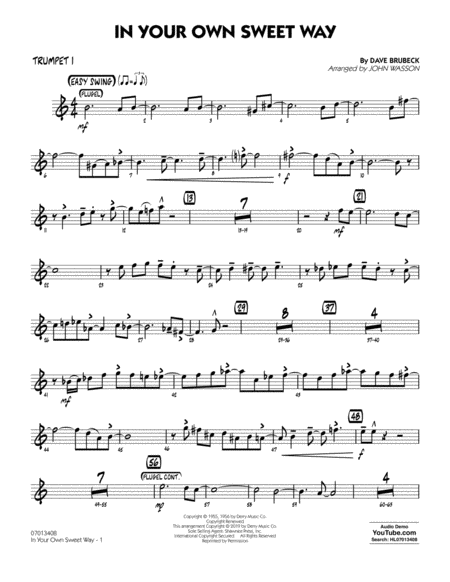 Free Sheet Music In Your Own Sweet Way Arr John Wasson Trumpet 1