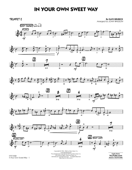 In Your Own Sweet Way Arr John Wasson Trumpet 2 Sheet Music