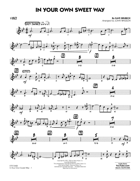 In Your Own Sweet Way Arr John Wasson Vibes Sheet Music