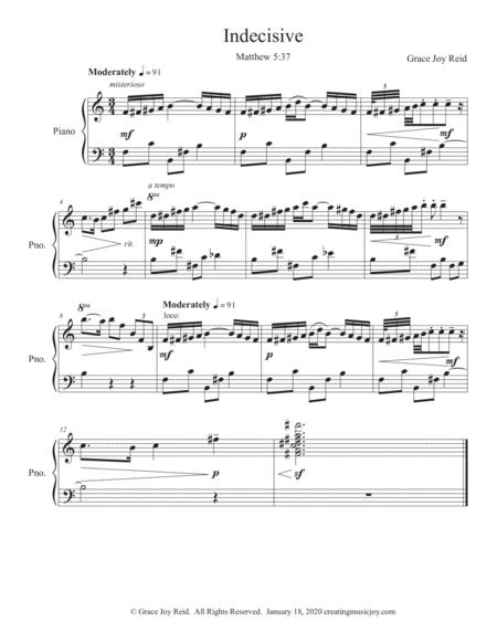 Indecisive For Piano Solo Sheet Music