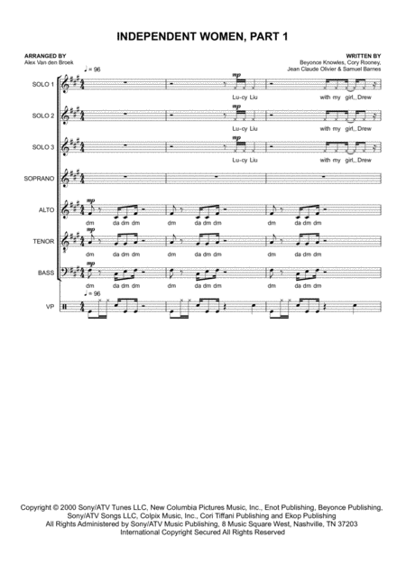 Independent Women Part I For Satb And Vocal Percussion Sheet Music