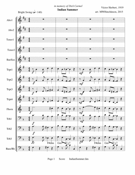 Indian Summer Big Band Sheet Music