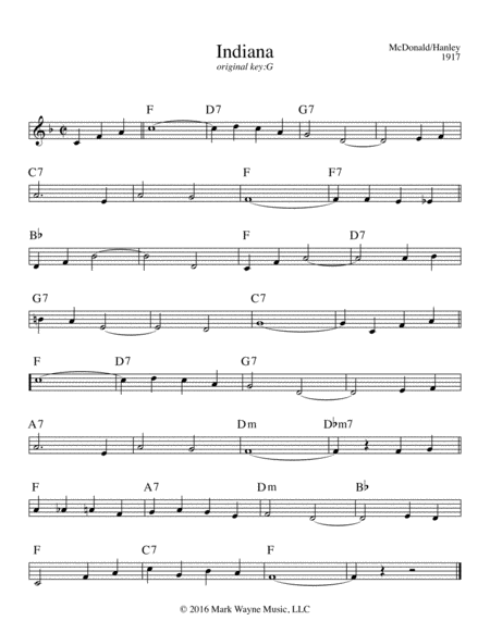 Indiana Back Home Again Sheet Music