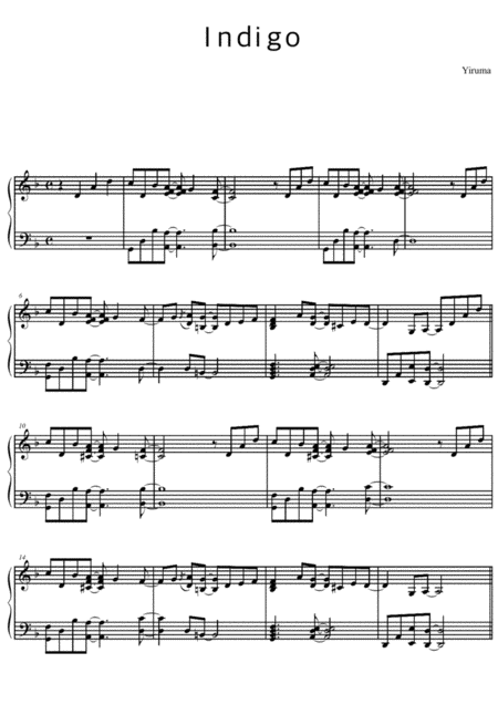 Free Sheet Music Indigo Yiruma Original Key