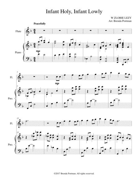 Free Sheet Music Infant Holy Infant Lowly Flute Piano Arr Brenda Portman