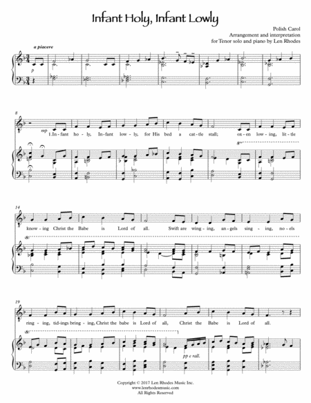 Free Sheet Music Infant Holy Infant Lowly For Tenor Soloist And Piano