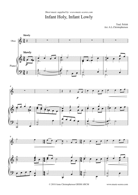 Free Sheet Music Infant Holy Infant Lowly Oboe And Piano