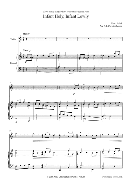 Free Sheet Music Infant Holy Infant Lowly Violin And Piano
