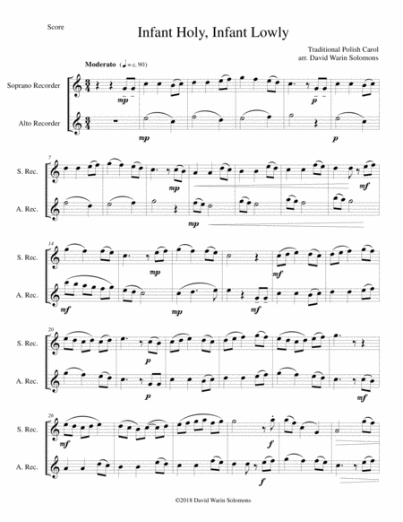 Free Sheet Music Infant Holy Infant Lowly W Lobie Le Y For Soprano And Alto Recorder