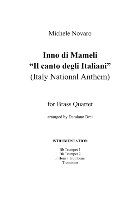 Free Sheet Music Inno Di Mameli Il Canto Degli Italiani Italy National Anthem For Brass Quartet